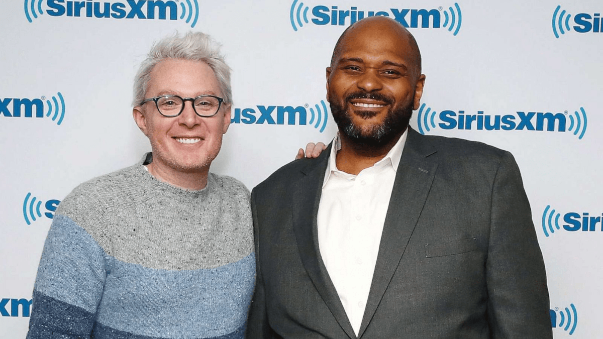 Clay Aiken and Ruben Studdard at a Sirus XM event.
