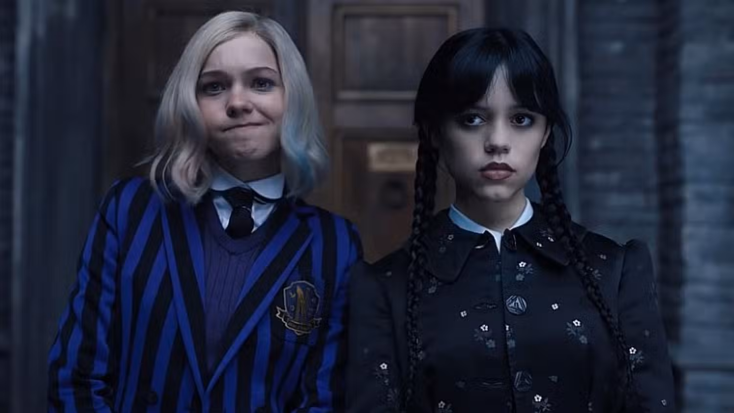 Emma Myers as Enid Sinclair and Jenna Ortega as Wednesday Addams in "Wednesday" Season 1
