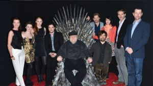 Actors Michelle Fairley, Maisie Williams, Sophie Turner, Kit Harington, executive producer George R.R. Martin, actors Nikolaj Coster-Waldau, Peter Dinklage, Lena Headey, co-creator/executive producer David Banioff and co-creator/executive producer D.B. Weiss attend The Academy of Television Arts & Sciences' Presents An Evening With "Game of Thrones"
