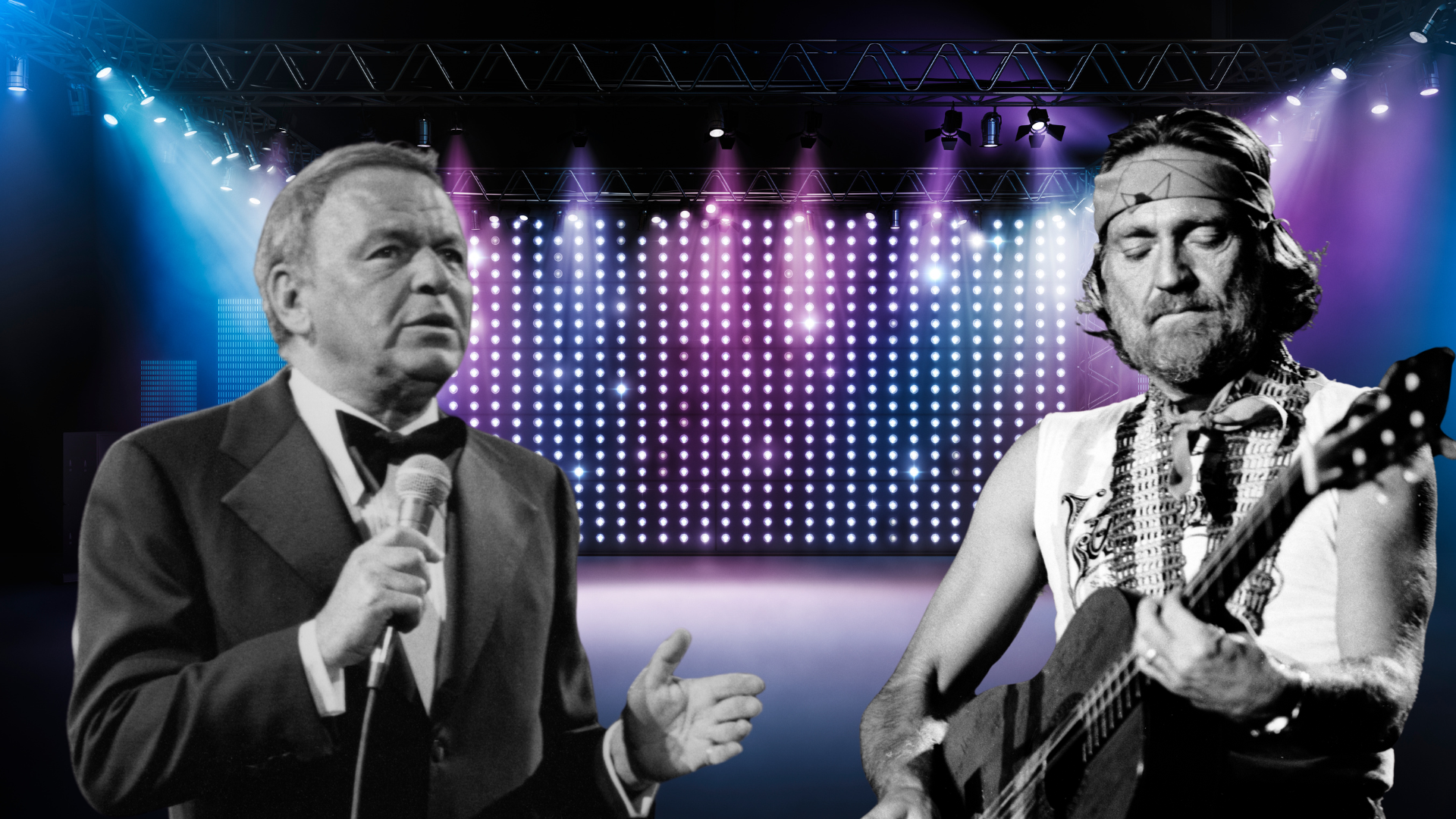 Willie Nelson & Frank Sinatra performing on stage