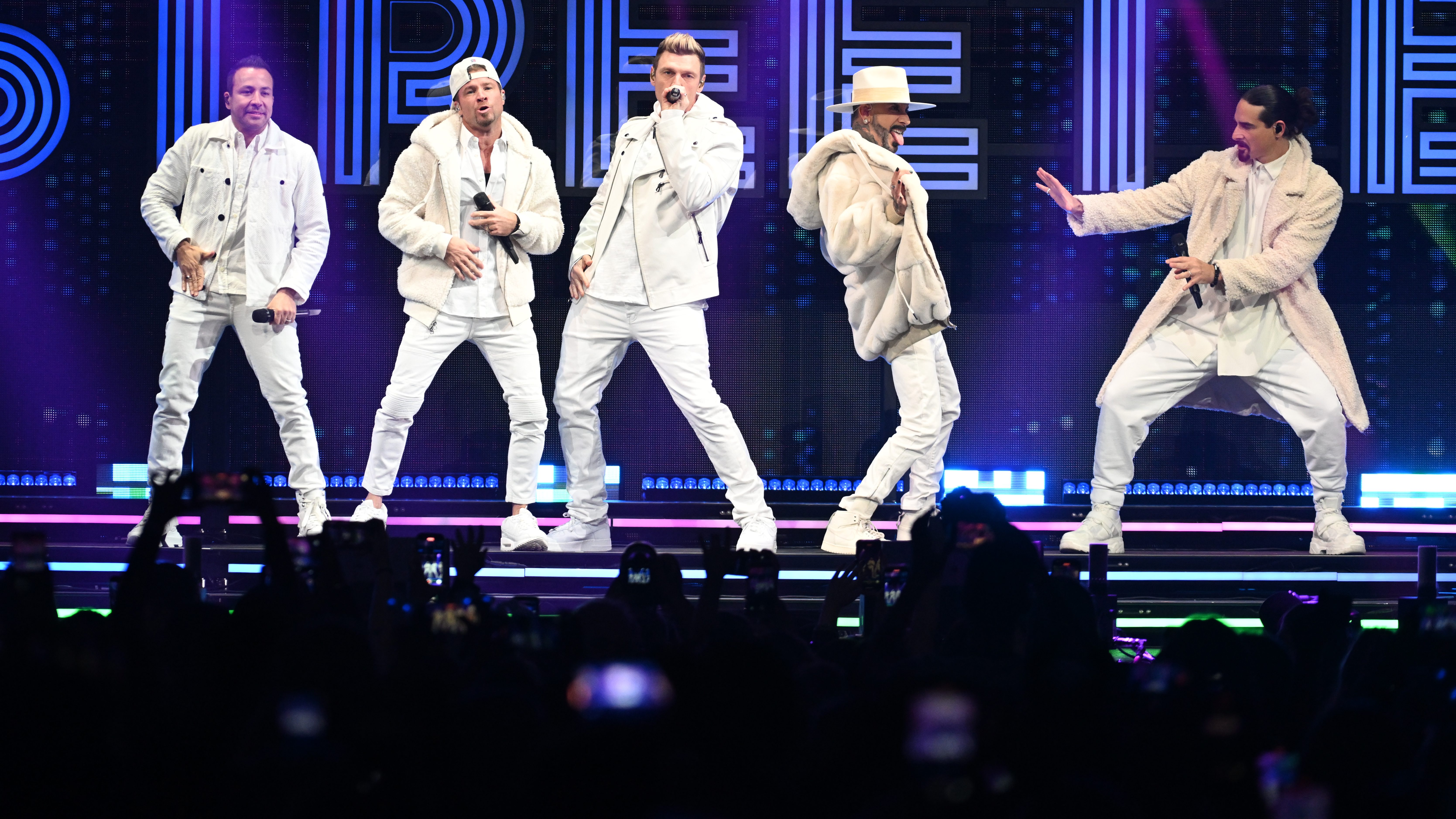 Backstreet Boys (Howie Dorough, Brian Littrell, Nick Carter, AJ McLean and Kevin Richardson) perform at iHeartRadio Y100’s Jingle Ball 2022