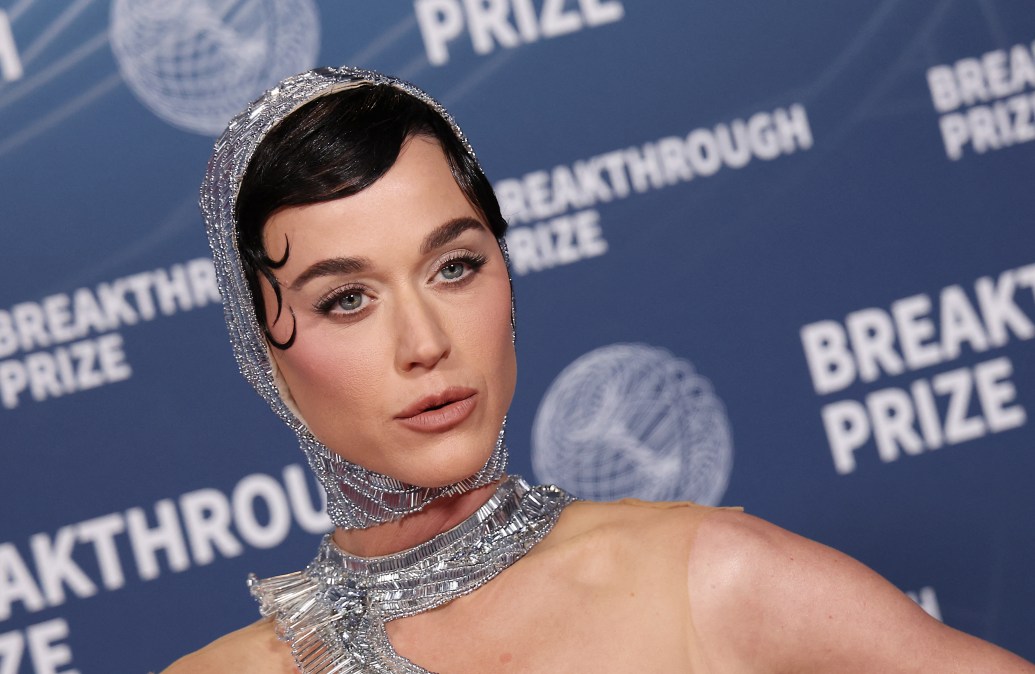 Katy Perry posing in a silver outfit.
