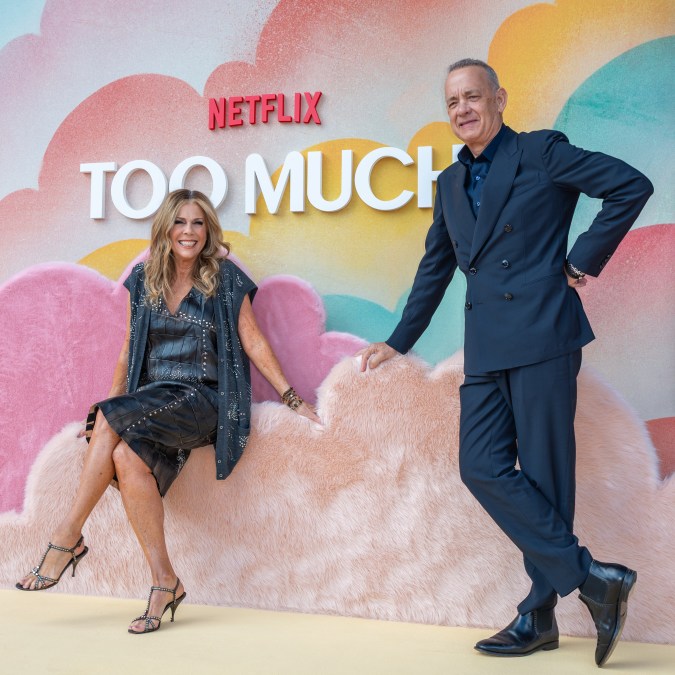 Rita Wilson (L) and Tom Hanks attend the "Too Much" London Premiere