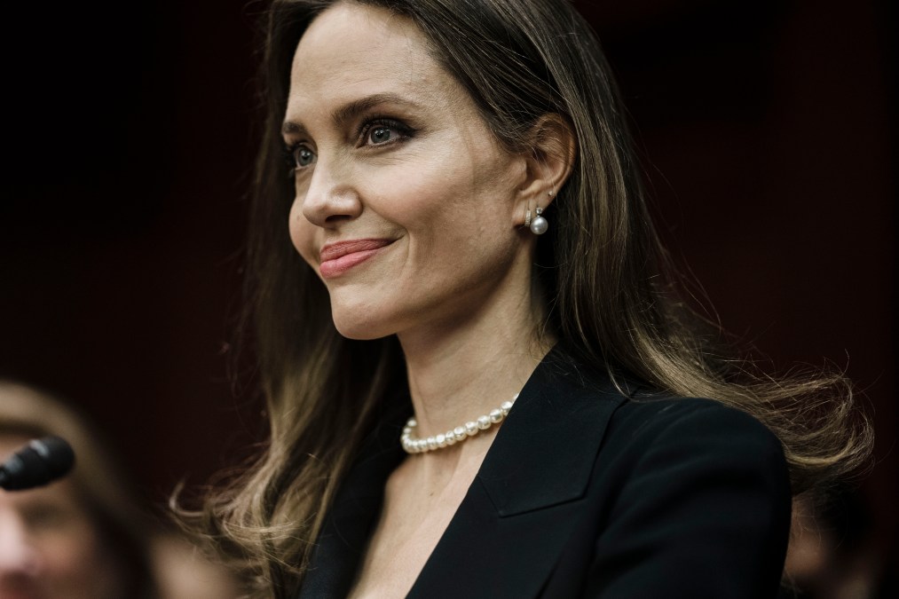 Actress Angelina Jolie speaks during a news conference