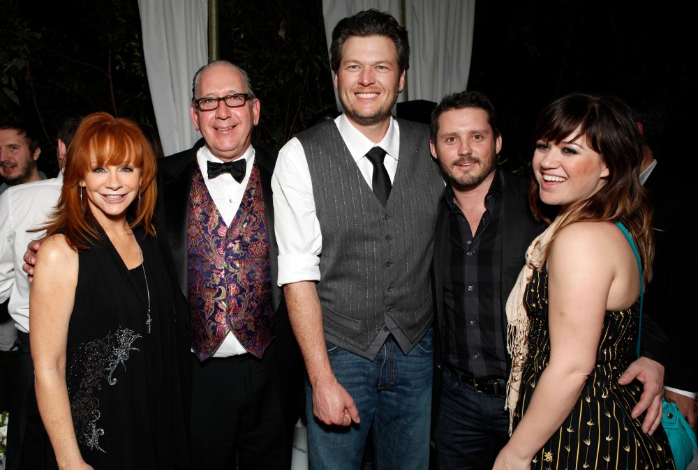Reba McEntire, Warner Music Nashville's President  and CEO John Espositio, Blake Shelton, Brandon Blackstock and Kelly Clarkson