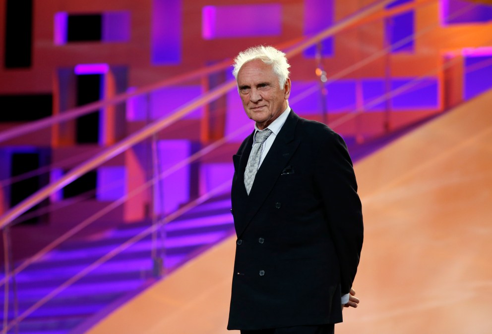 British actor Terence Stamp stands prior to deliver a tribute to US film director Jonathan Demme