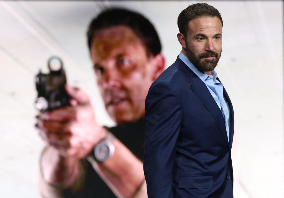 US actor Ben Affleck speaks on stage about the movie "The Accountant 2"