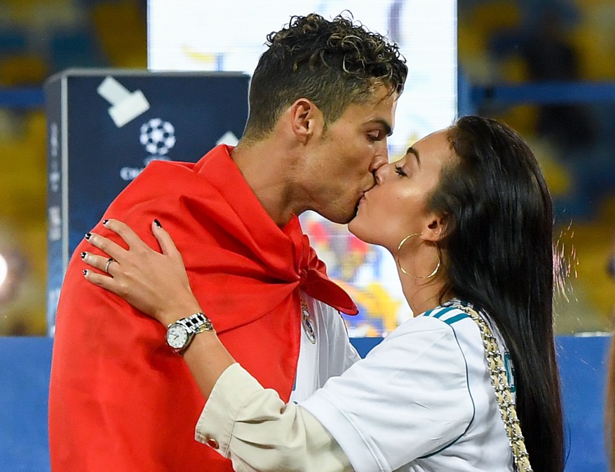  Cristiano Ronaldo of Real Madrid CF kisses hsi girlfriend Georgina Rodriguez