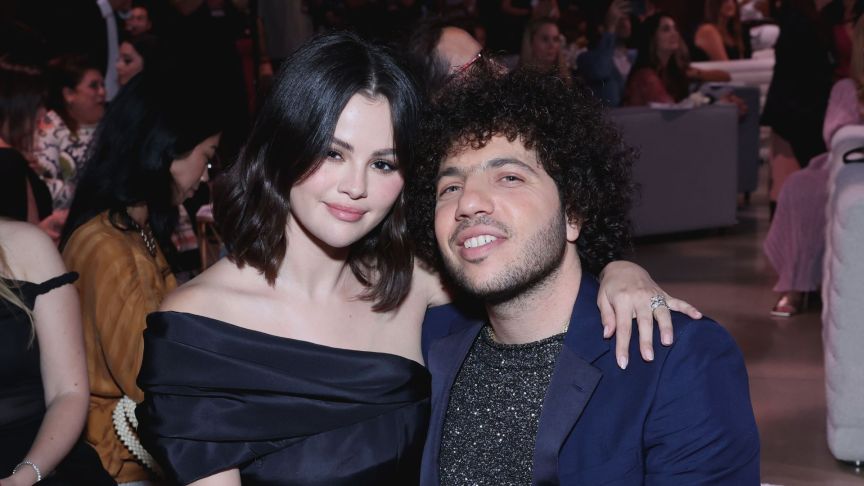 Selena Gomez and Benny Blanco attend the Second Annual Rare Impact Fund Benefit Supporting Youth Mental Health, hosted by Selena Gomez, at Nya Studios on October 24, 2024