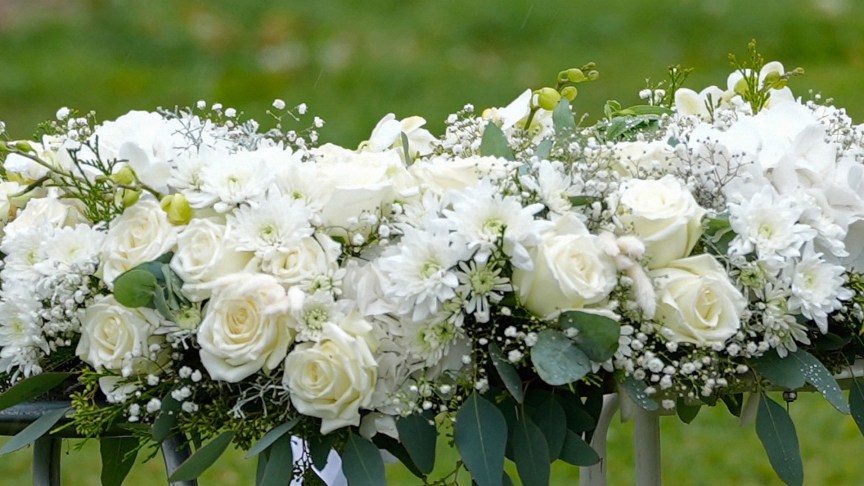 White flowers in funeral wreath