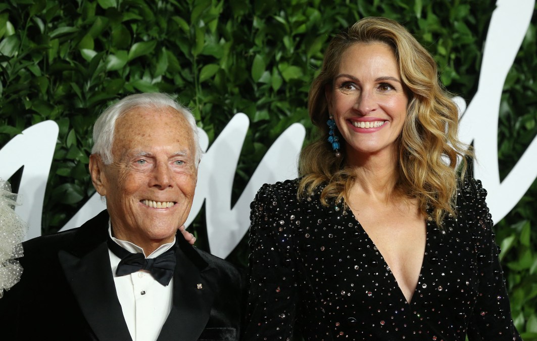 Italian fashion designer Giorgio Armani and US actress Julia Roberts 