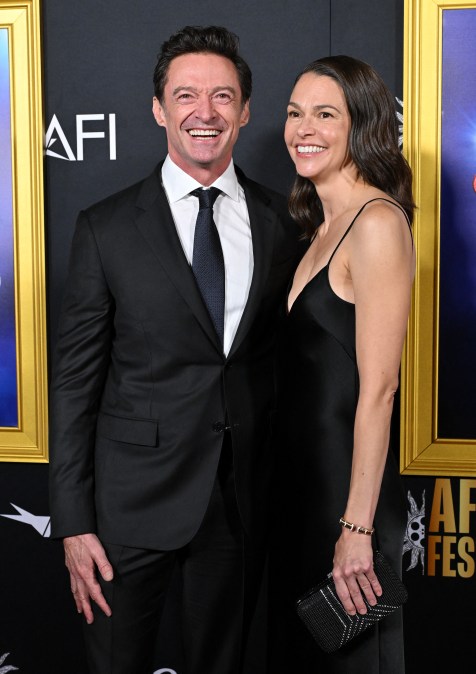 Australian actor Hugh Jackman (L) and US actress Sutton Foster 