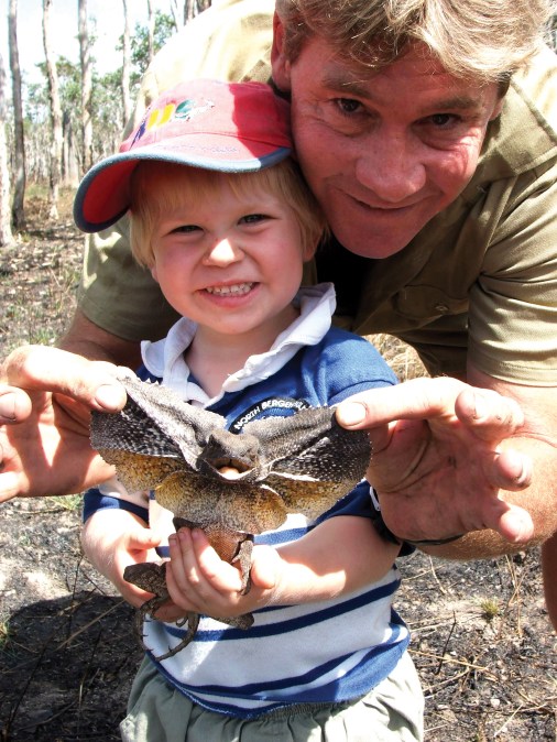 Steve Irwin poses with his son Bob at Australia Zoo August 2, 2006 