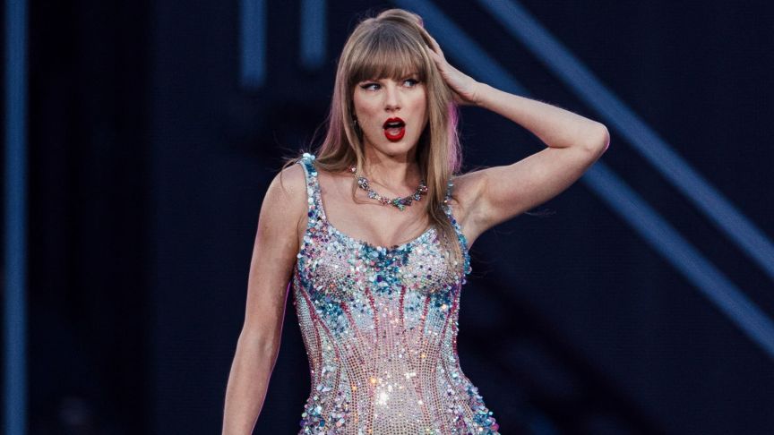 Taylor Swift performs on stage as part of her Eras Tour in Lisbon on May 24, 2024