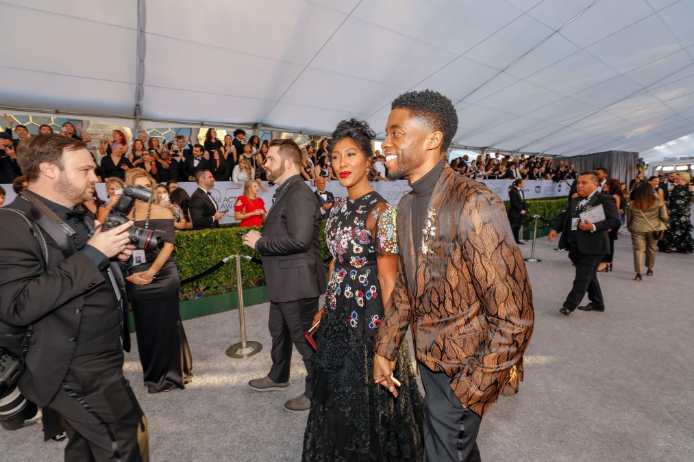 Simone Ledward and Chadwick Boseman attend Screen Actors Guild Awards