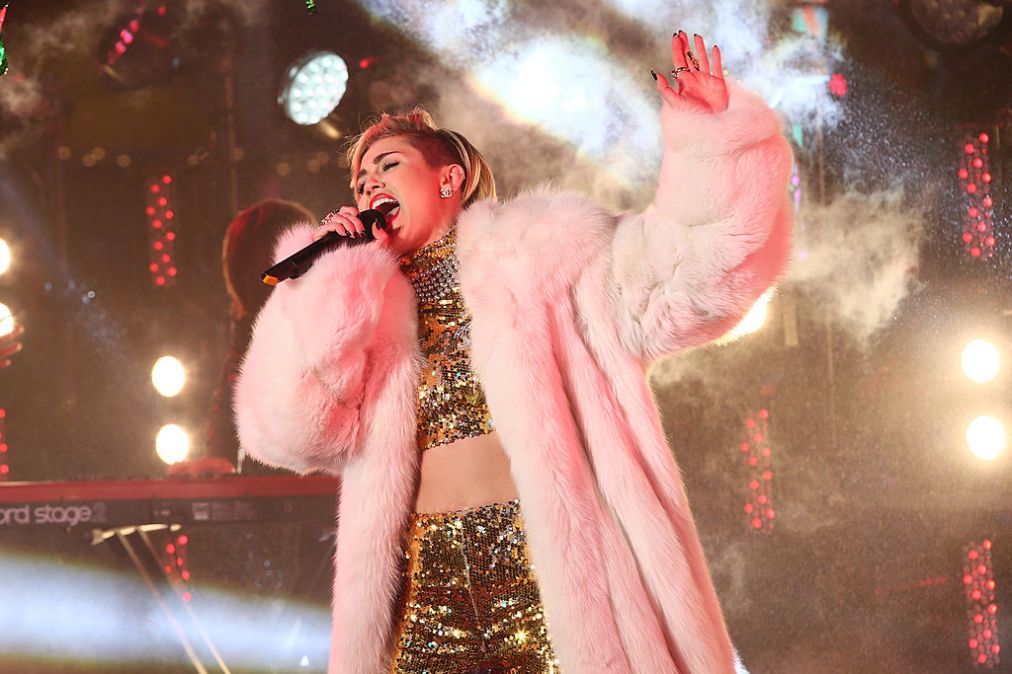 Miley Cyrus performs on stage ahead of midnight at The New Year's Eve 2014 Celebration in Times Square