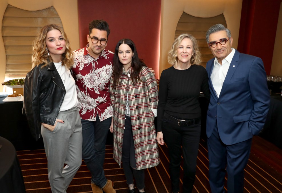 Actors Annie Murphy, Dan Levy, Emily Hampshire, Catherine O'Hara and Eugene Levy attend the 'Schitt's Creek' panel