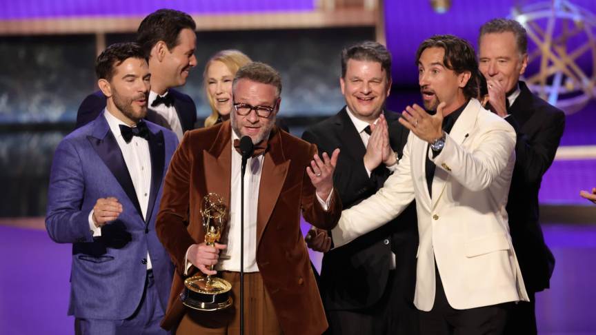 Peter Huyck, Ike Barinholtz, Catherine O'Hara, Seth Rogen, Alex Gregory, James Weaver, and Bryan Cranston