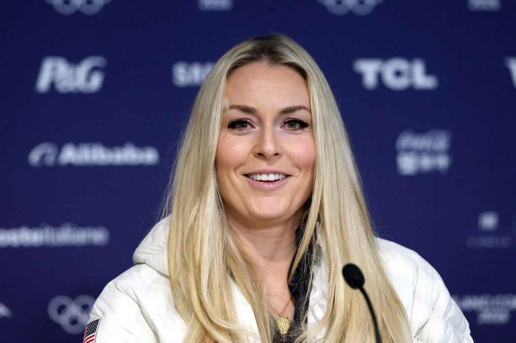 US skier Lindsey Vonn gives a press conference ahead of the Milano Cortina 2026 Winter Olympic Games